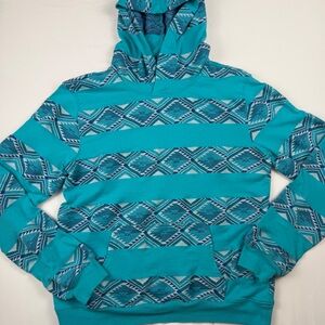 Rank 45 Southwestern Hoodie Teal Aztec Print Pullover Size Medium